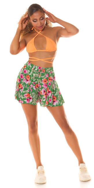 Hoge taille zomer shorts met bloemen-print groen